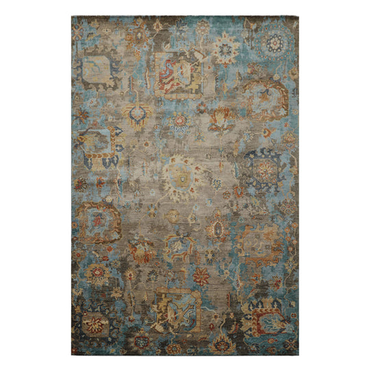 6x8'11'' Hand Knotted Wool Rug Brown Turquoise Transitional Oushak