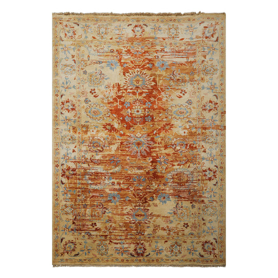 6'1''x8'10'' Hand Knotted Wool Arts & Crafts Rug Burnt Orange Light Gold Traditional Oushak
