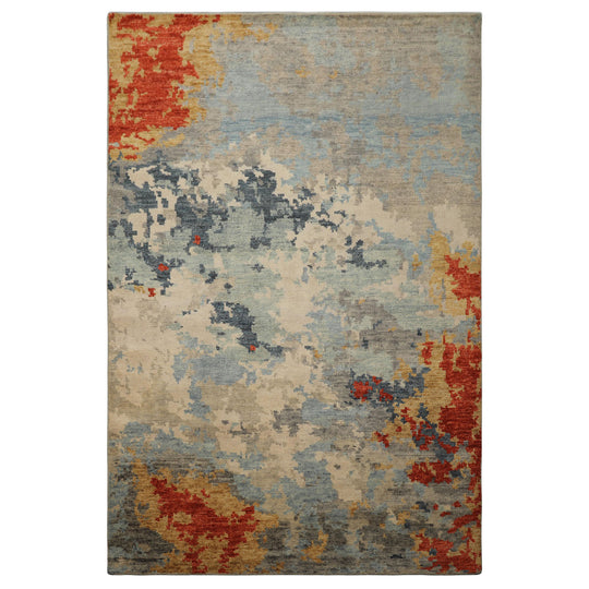 5'11''x8'10'' Hand Knotted Wool Rug Beige Aqua Modern Oushak Abstract