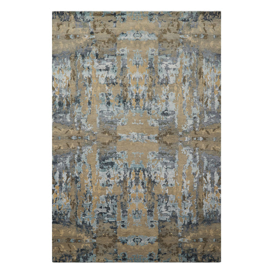 6x8'11'' Hand Knotted Bamboo Silk & Wool Rug Gray Blue Modern Sherpa Abstract