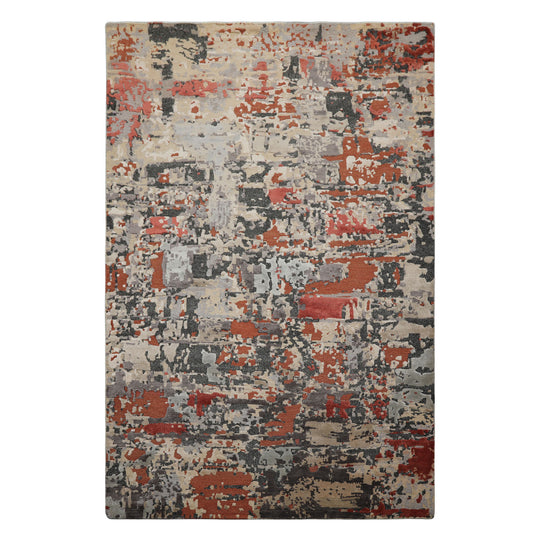 6x9 Hand Knotted Bamboo Silk & Wool Rug Beige Rose Modern Sherpa Abstract