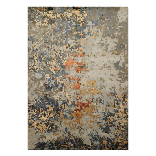 6'1''x8'8'' Hand Knotted Bamboo Silk & Wool Rug Gray Gold Modern Sherpa