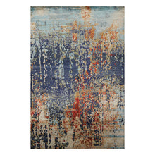 6x9 Navy, Burnt Orange, Sage Color Hand Loomed Sherpa Bamboo Silk Modern Oriental Rug