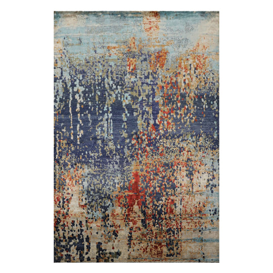 5'10''x8'10'' Hand Loomed Bamboo Silk Rug Navy Burnt Orange Modern Sherpa