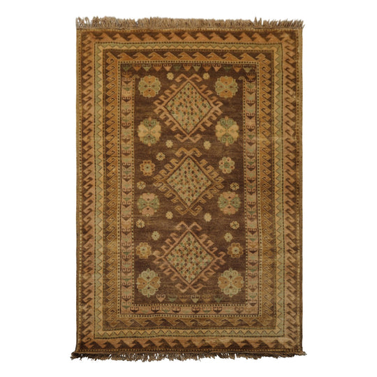 5'6''x8 Hand Knotted Wool Rug Brown Beige Traditional Oushak SouthWestern