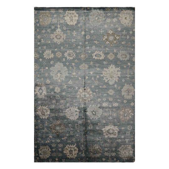 5'9''x8'9'' Hand Loomed 100% Bamboo Silk Rug Aqua Beige Transitional Oushak