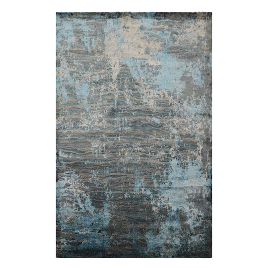 6'3''x9'1'' Hand Knotted Wool / Bamboo Silk Rug Teal Blue Sherpa Abstract