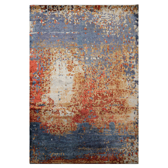 5'11''x8'8'' Hand Loomed Wool & Bamboo Silk Rug Blue, Coral Modern Sherpa