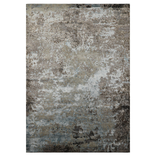 6'3''x8'11'' Hand Knotted Wool & Bamboo Silk Rug Gray, Aqua Modern Sherpa