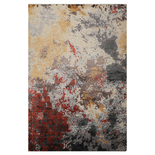 6x9 Hand Knotted Wool & Bamboo Silk Rug Ivory, Graphite Modern Sherpa