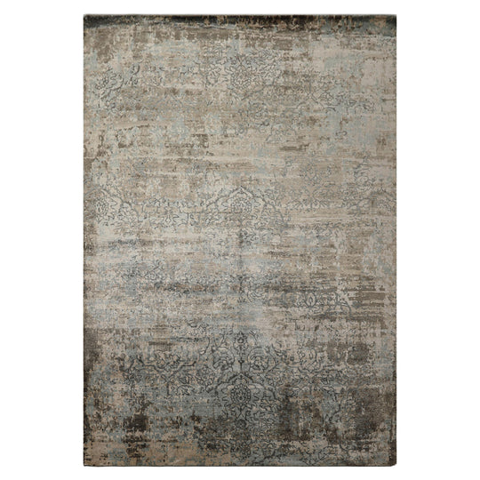 6x8'9'' Hand Loomed Bamboo Silk Rug Taupe, Aqua Modern Sherpa