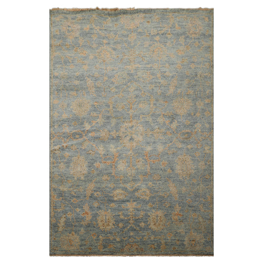 6x9'1'' Hand Knotted Wool Rug Aqua, Beige Traditional Oushak