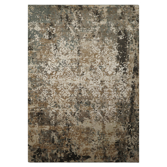 6'2''x8'10'' Hand Knotted Wool & Bamboo Silk Rug Beige, Brown Modern Sherpa