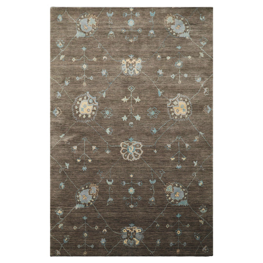 5'3''x8'1'' Hand Loomed Wool Rug Gray, Ivory Modern Tibetan