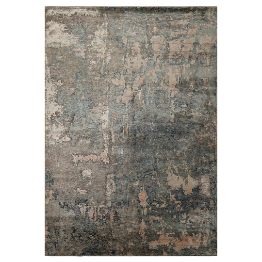 6'2''x8'11'' Hand Knotted Wool & Bamboo Silk Rug Beige, Teal Modern Sherpa