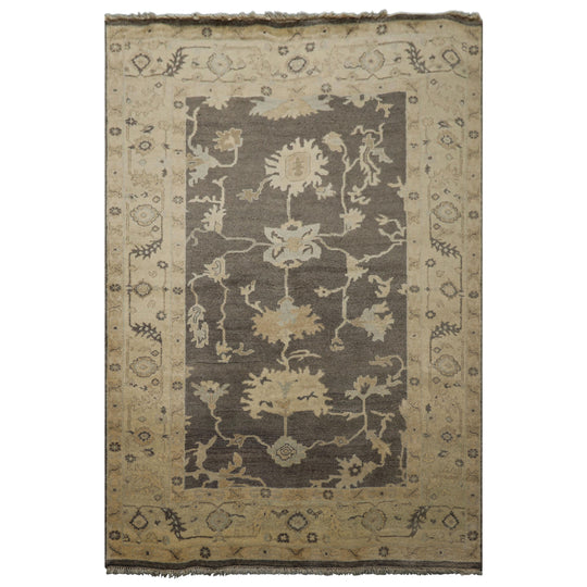 5'11''x8'9'' Hand Knotted Wool Rug Taupe, Ivory Traditional Oushak