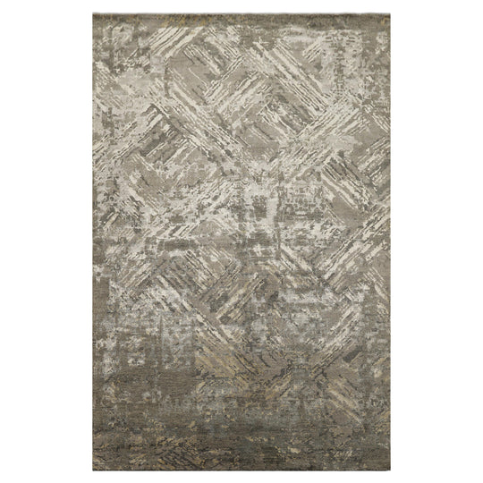 5'10''x9 Hand Loomed Wool & Bamboo Silk Rug Gray, Beige Modern Sherpa
