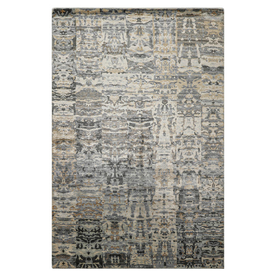 5'10''x8'11'' Hand Loomed Bamboo Silk Rug Gray, Beige Modern Sherpa
