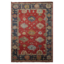 6x9 Red, Navy, Gold Color Hand Knotted Oushak Wool Traditional Oriental Rug