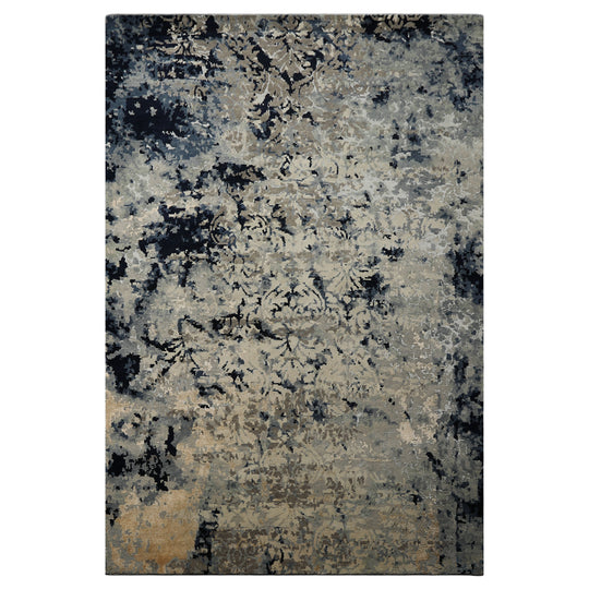 6'1''x8'11'' Hand Knotted Wool & Bamboo Silk Rug Gray, Beige Modern Sherpa