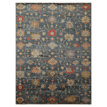 7x9 Navy, Gold, Coral Color Hand Knotted Oushak Wool Transitional Oriental Rug