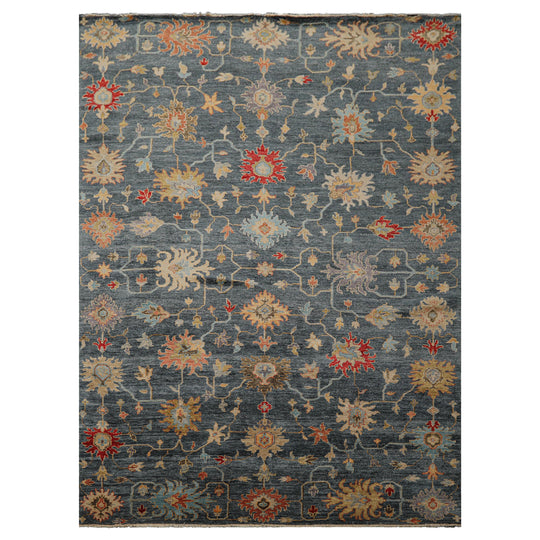 6'10''x9 Hand Knotted Wool Rug Navy, Gold Transitional Fine Oushak