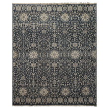 6x9 Navy, Gray, Aqua Color Hand Knotted Agra Wool Transitional Oriental Rug