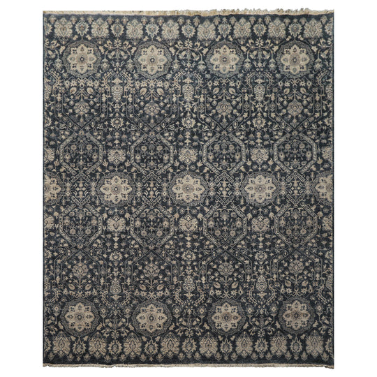 8'1''x9'10'' Hand Knotted Wool Rug Navy, Gray Transitional Agra