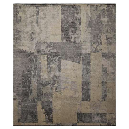 8x9'8'' Hand Knotted Wool & Bamboo Silk Rug Beige, Gray Modern Sherpa