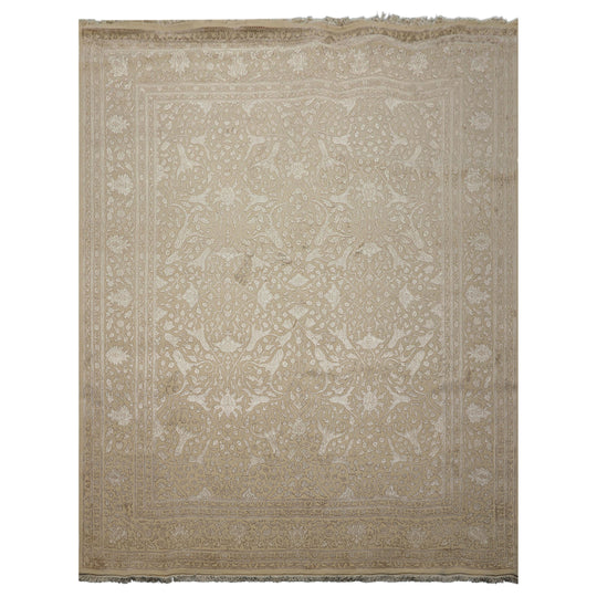 7'11''x10 Hand Knotted Wool Rug Ivory, Brown Transitional Tibetan