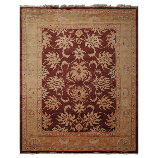 8x10 Hand Knotted Wool Rug Maroon, Blush Traditional Agra