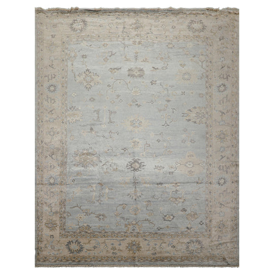 8'2''x10'1'' Hand Knotted Bamboo Silk Rug Blue, Beige Traditional Oushak