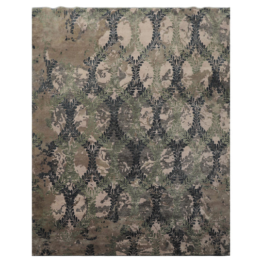 7'11''x9'10'' Hand Knotted Bamboo Silk Rug Taupe, Blue Modern Tibetan