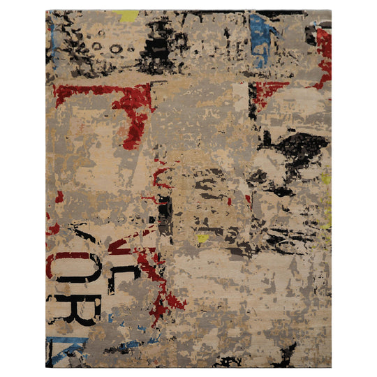 7'10''x9'10'' Hand Knotted Wool & Bamboo Silk Rug Beige, Aqua Modern Sherpa