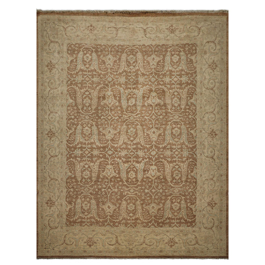 9'2''x12 Hand Knotted Wool Rug Brown, Beige Transitional Peshawar