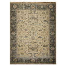 9x12 Beige, Gray, Aqua Color Hand Knotted  Wool Transitional Oriental Rug