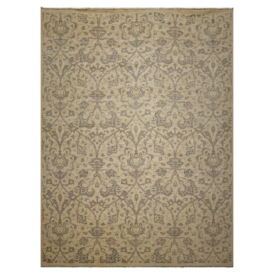 8'11''x11'11'' Hand Knotted Wool Rug Beige, Brown Transitional Peshawar