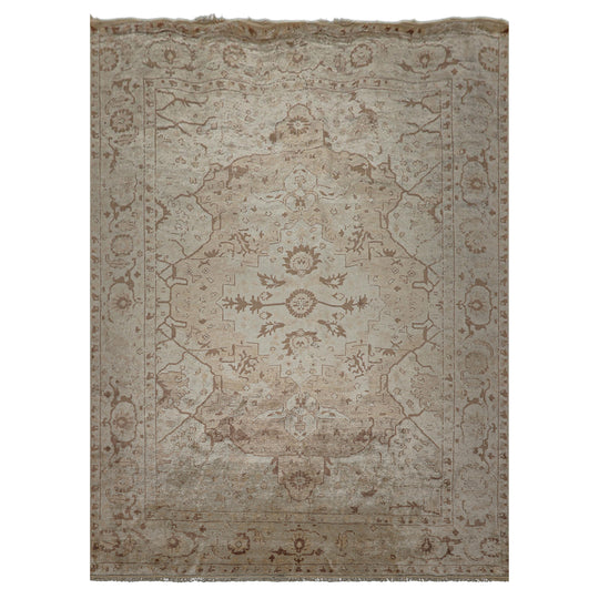 8'11''x11'11'' Hand Knotted Bamboo Silk Rug Beige, Brown Traditional Oushak
