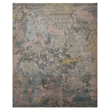 8x10 Beige, Blue, Rose Color Hand Knotted Sherpa Wool & Bamboo Silk Modern Oriental Rug