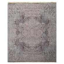 8x10 Gray, Blue, Plum Color Hand Knotted Sherpa Wool & Bamboo Silk Transitional Oriental Rug