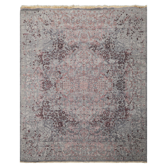 8x10 Hand Knotted Wool & Bamboo Silk Rug Gray, Blue Transitional Sherpa