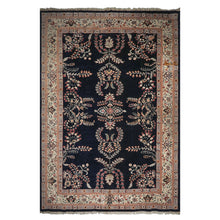 12x18 Midnight Blue, Ivory, Peach Color Hand Knotted Sarouk Wool Traditional Oriental Rug