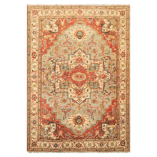 6x9 Moss, Gray, Ivory Color Hand Knotted Heriz Wool Transitional Oriental Rug