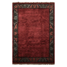 6x9 Red, Black, Aqua Color Hand Knotted Tibetan Wool Modern Oriental Rug