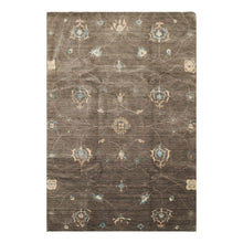 5x8 Gray, Moss, Ivory Color Hand Knotted Tibetan Wool Transitional Oriental Rug