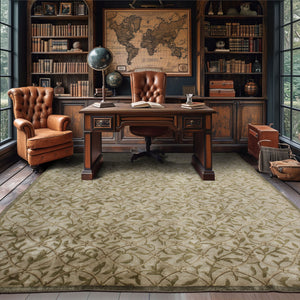 8x10 Tone on Tone Green, , Color Hand Knotted All-Over Wool Transitional Oriental Rug