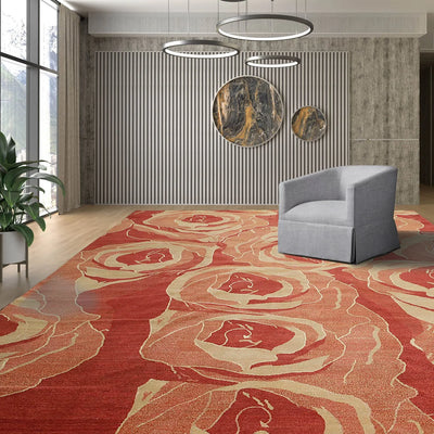 Tibetan Hand Knotted Area Rug Carpet Modern Wool & Silk Red New Red 7'10