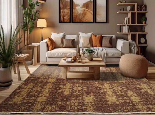 9' x 12' Hand knotted 100% Wool pile Oriental Area Rug Transitional 9x12 Brown