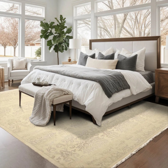 Hand Knotted 100% Wool Traditional Oriental Area Rug Beige 6' x 9'