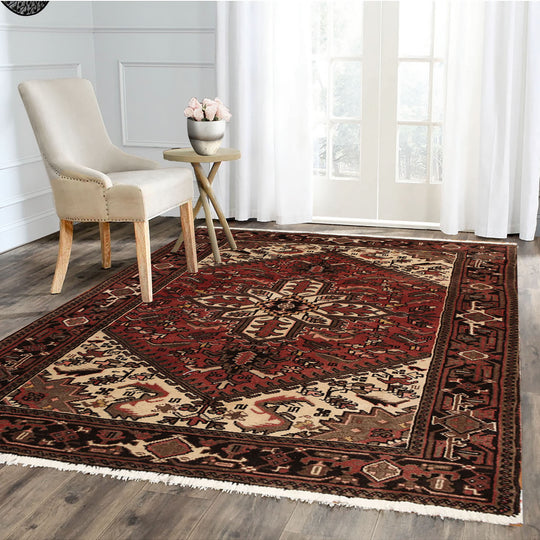 4'8''x6'5'' Rust Ivory Hand Knotted Wool Heriz Traditional Persian Area Rug